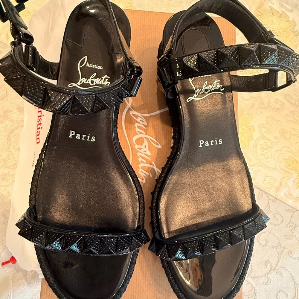 Christian Louboutin Black Studded Sandals - Picture 8 of 9